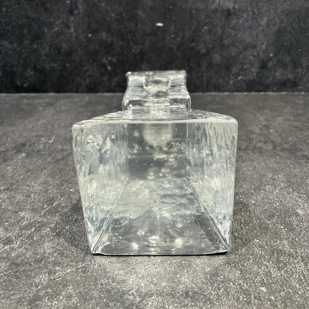 Scandinavian Ice Block Glass Candle Holder Brutalist Bubble Crystal MCM Vintage
